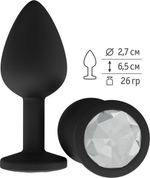 Маленькая черная пробка с прозрачным кристаллом ONJOY Silicone Collection (Цвет: черный)