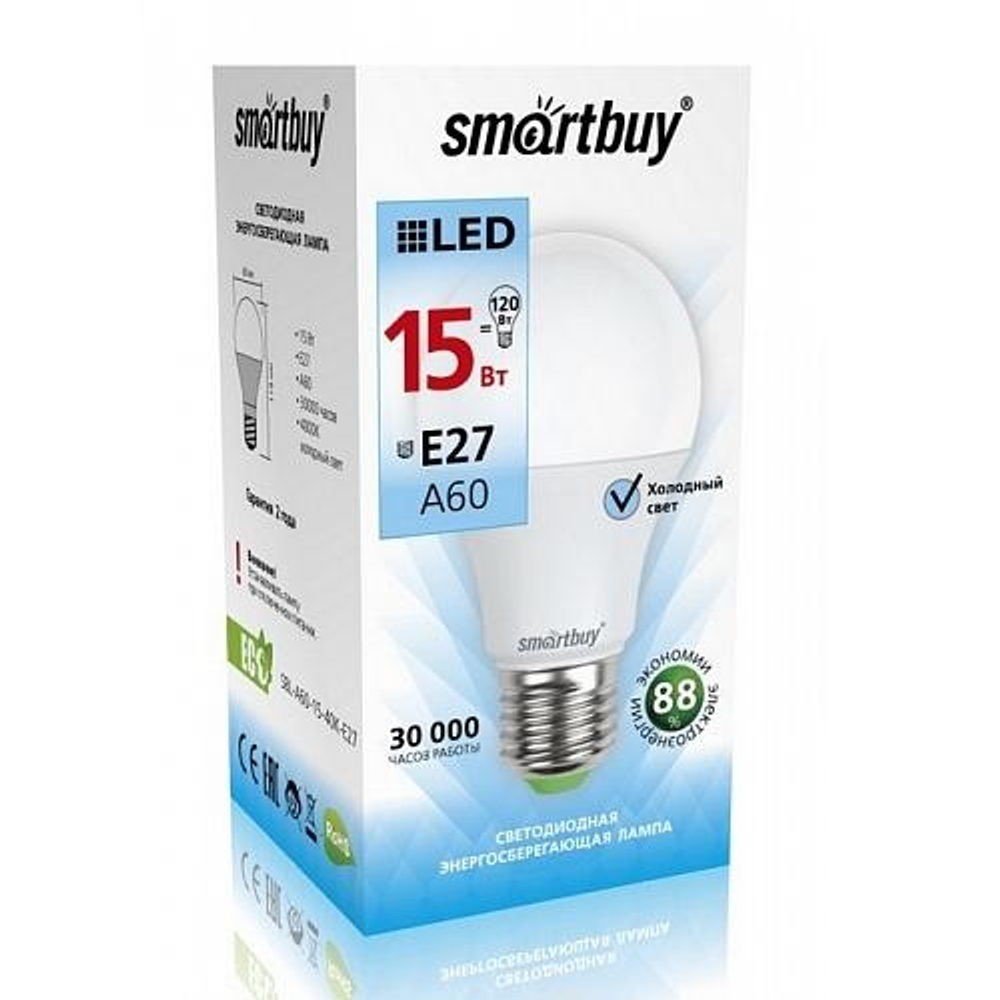 Светодиодная лампа Smartbuy A-60-15W/4000 E27 холодный свет