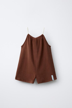 ZARA X PUKAS КОРОТКИЙ КОМБИНЕЗОН ИЗ МАХРОВОЙ ТКАНИ PUKAS SURF, КОРИЧНЕВЫЙ