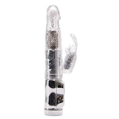 Прозрачный вибратор-ротатор MAGIC TALES SILVER STAR RABBIT - 20,5 см. (Цвет: прозрачный)