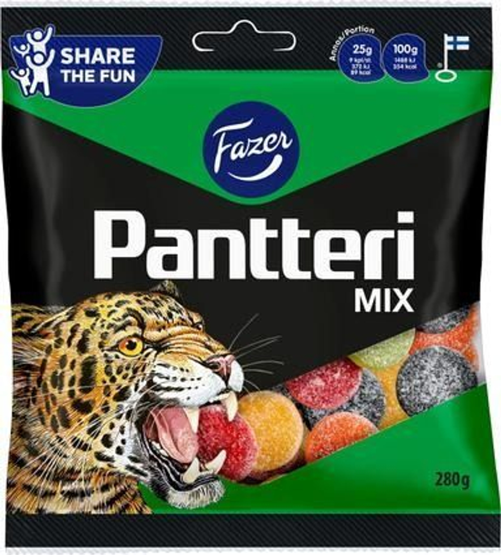 Мармелад Fazer Pantteri Mix фрукты и сальмиакки 280 г (из Финляндии)