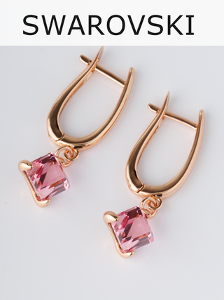 Серьги-подвески Миражи с розовым кубиком Swarovski