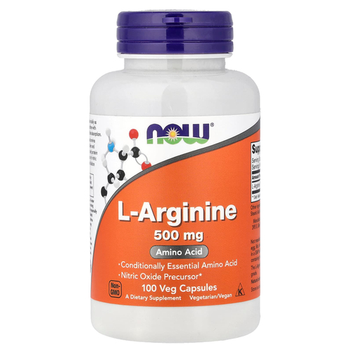 NOW Foods, L-аргинин, 500 мг, 100 вегетарианских капсул