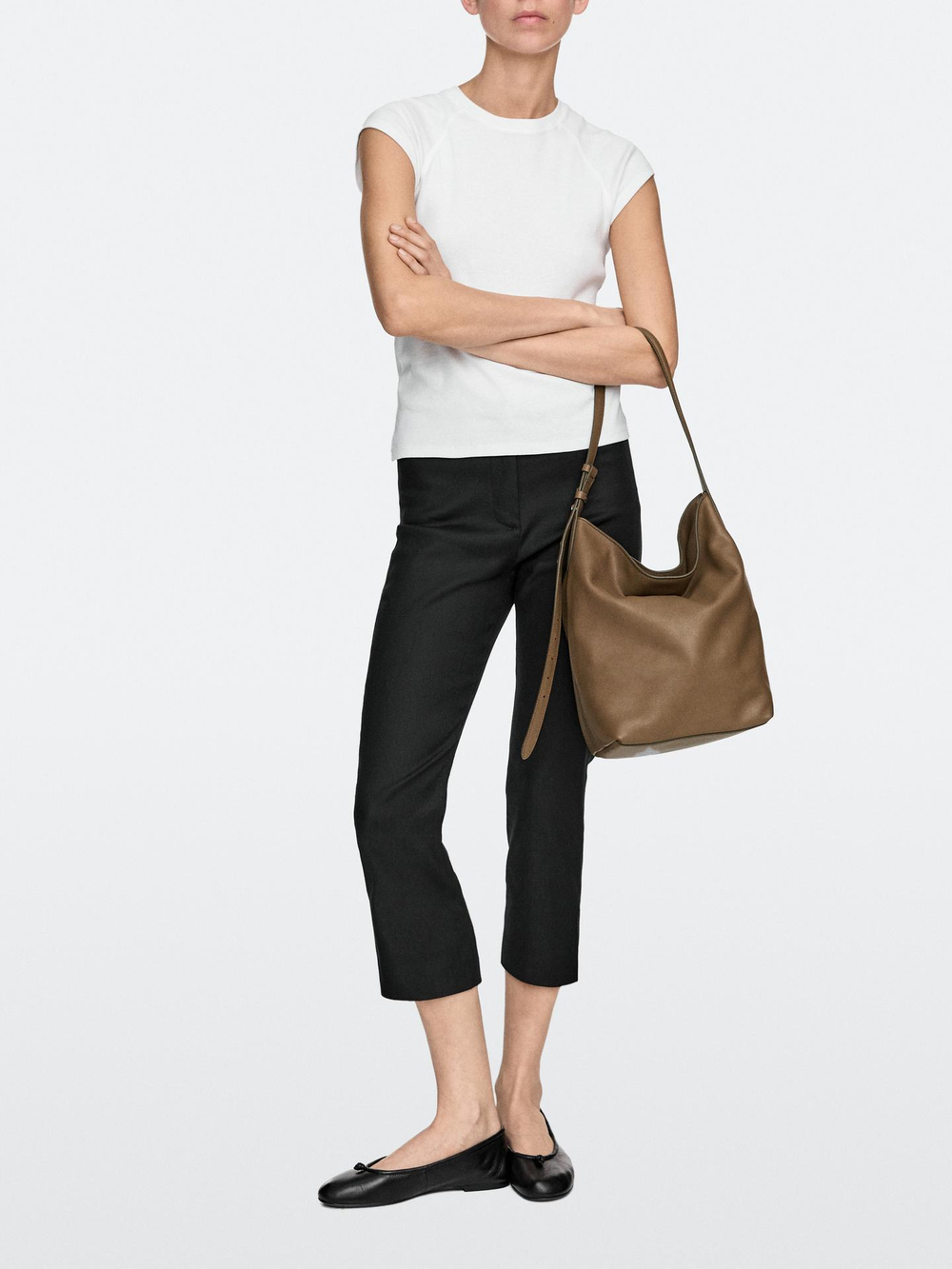 Massimo Dutti Сумка-мешок из кожи наппа, серо-коричневый
