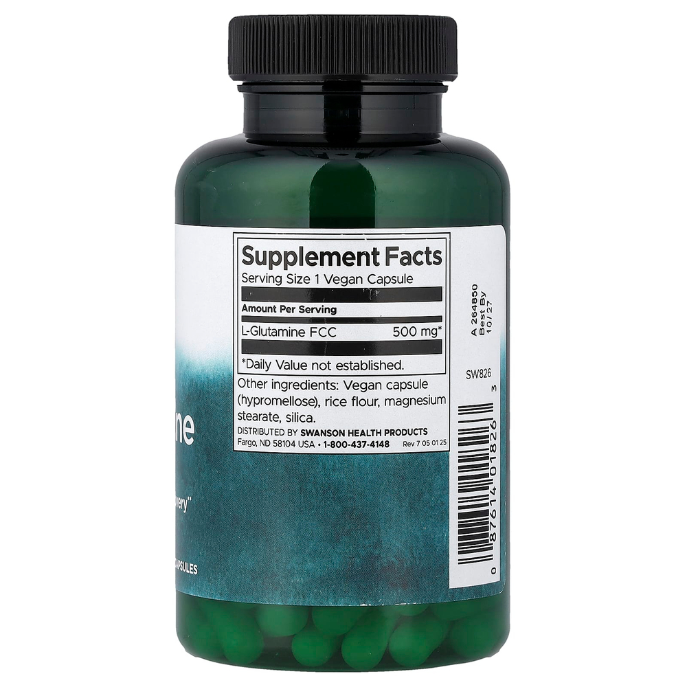 Swanson Vitamins, L-глютамин, 500 мг, 100 веганских капсул