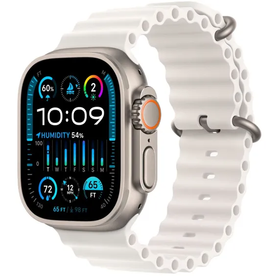 Часы Apple Watch Ultra 2, 2024, 49 мм, титан натурального цвета, ремешок Ocean белого цвета