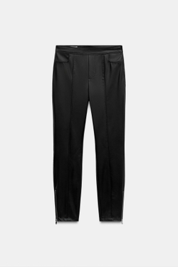 ZARA БРЮКИ ИЗ ИСКУССТВЕННОЙ КОЖИ НА МОЛНИЯХ, ЧЕРНЫЙ
