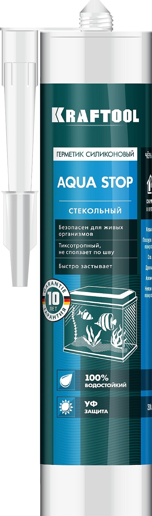 KRAFTOOL KRAFTSeal GX107 ″AQUA STOP″, 300 мл, черный, стекольный силиконовый герметик (41256-4)