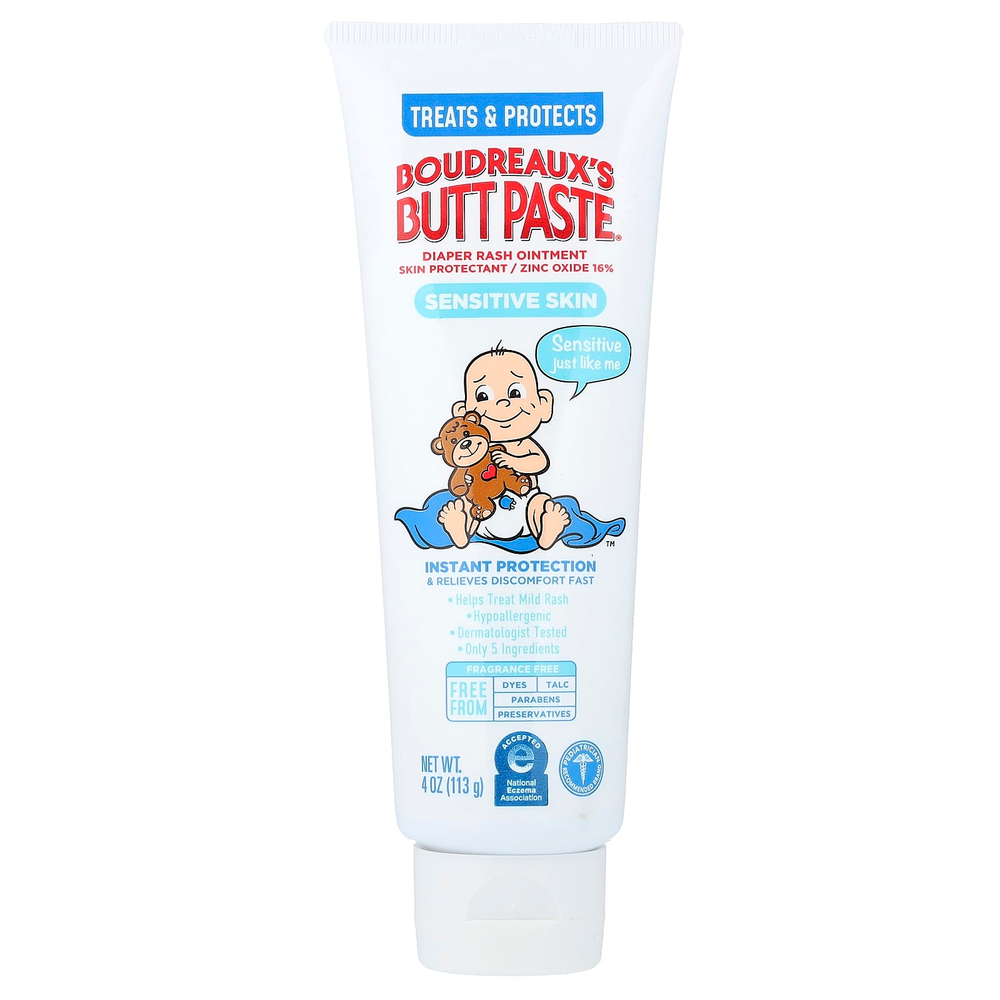 Boudreaux's Butt Paste, мазь от опрелостей, для чувствительной кожи, без отдушки, 113 г (4 унции)