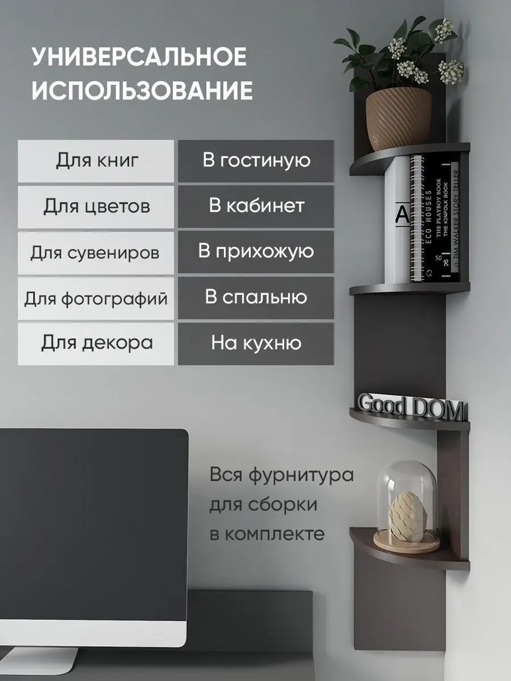 Полка настенная, навесная, угловая, ЛДСП