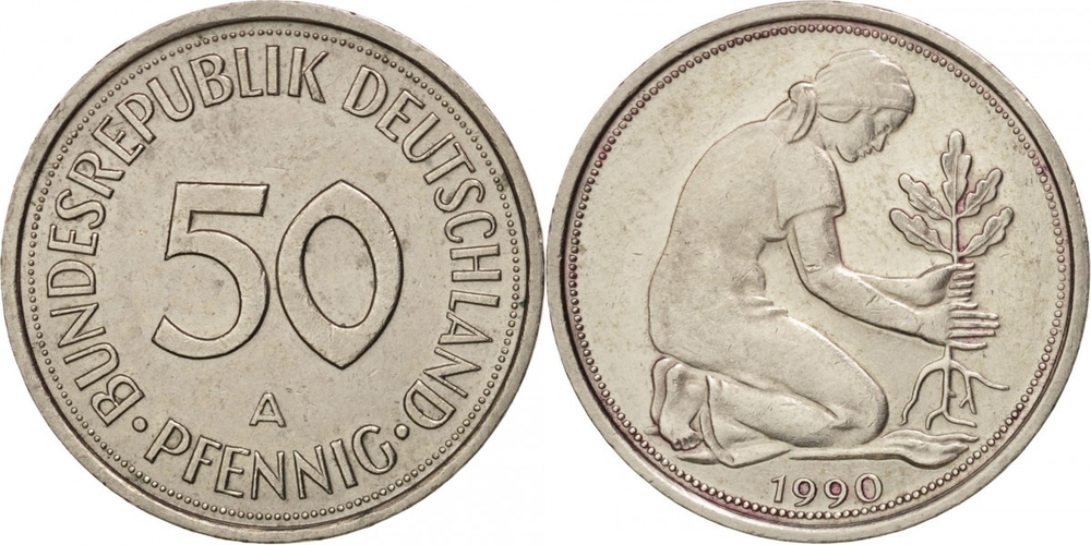 Германия - ФРГ 50 пфеннигов, 1990 A Посадка деревьев XF