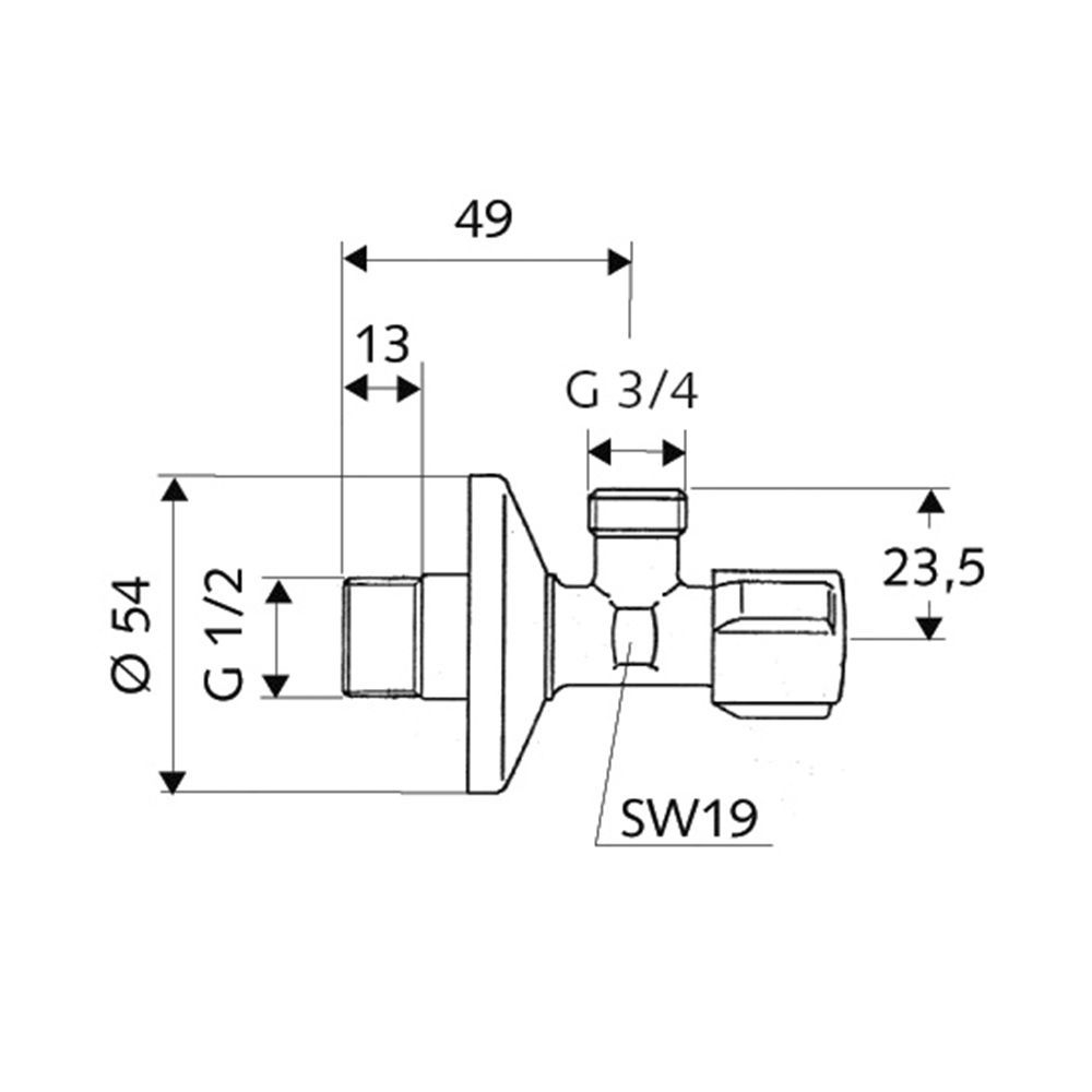 Угловой вентиль для приборов Schell Comfort 1/2'' х 3/4'' TECE