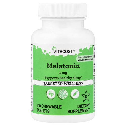 Vitacost, мелатонин, натуральный вишневый вкус, 1 мг, 100 жевательных таблеток