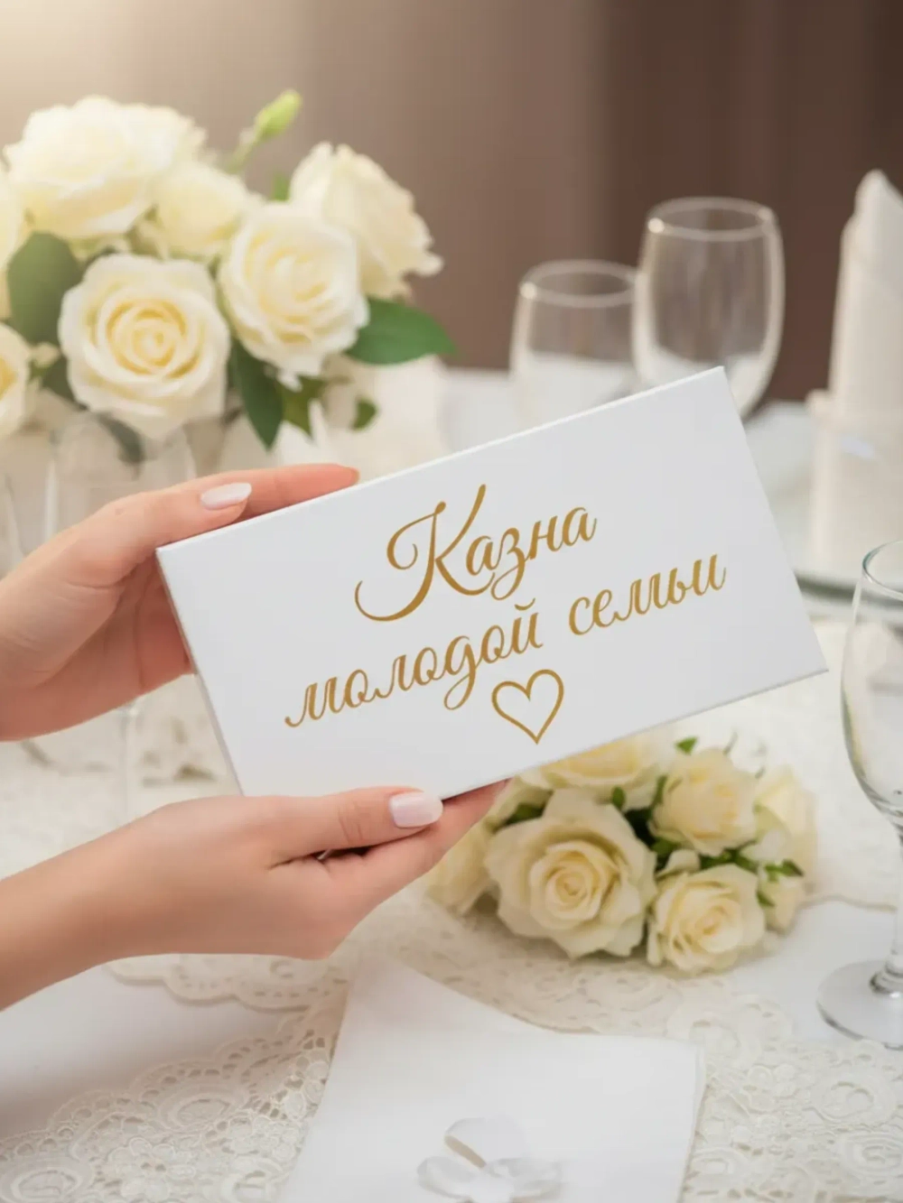 Купюрница шкатулка свадебная для денег "Казна молодой семьи"