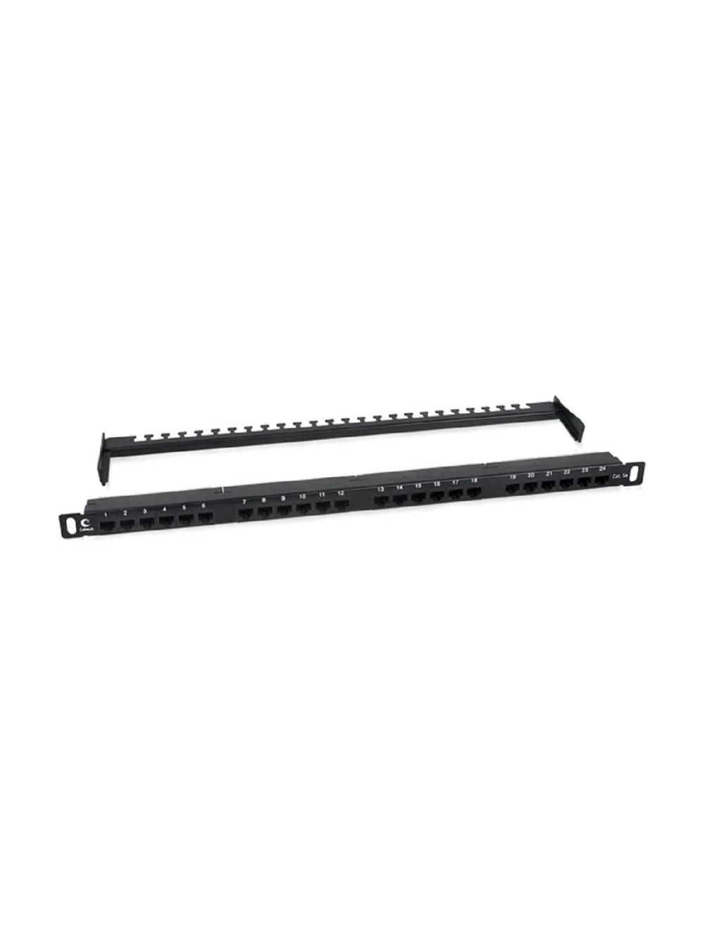 Cabeus PLHD-24-Cat.5e-Dual-180-0,5U Патч-панель высокой плотности 19" (0,5U), 24 порта RJ-45, категория 5e, Dual IDC,180 градусов, с задним кабельным организатором