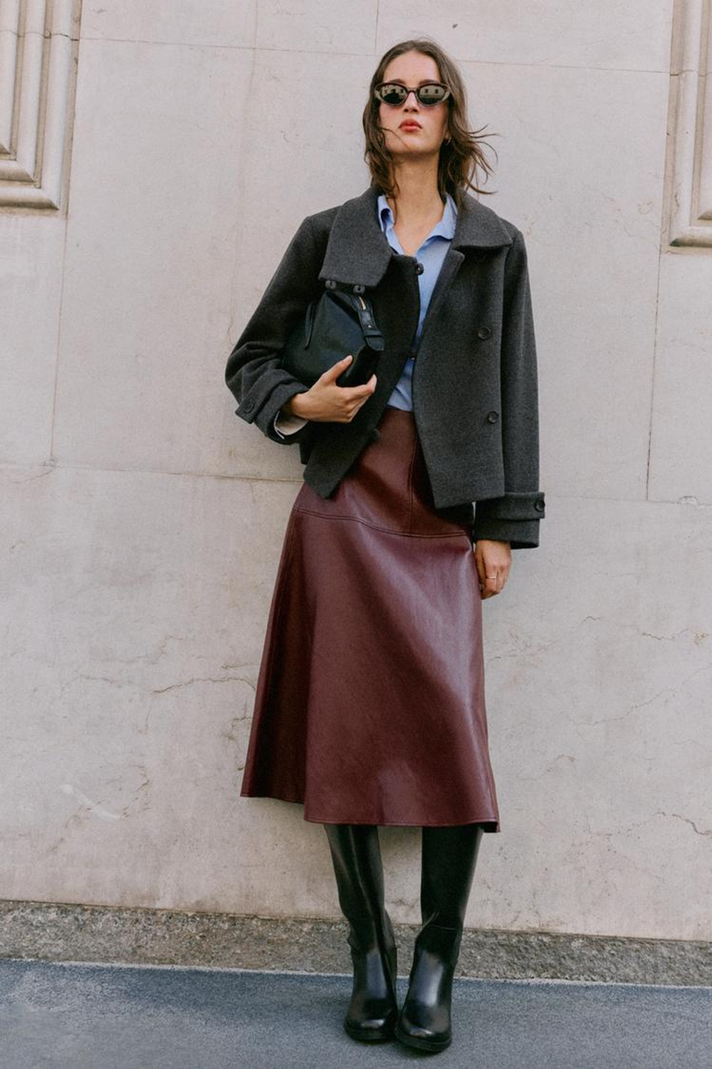 ZARA МЯГКАЯ ДВУБОРТНАЯ КУРТКА, СЕРЫЙ