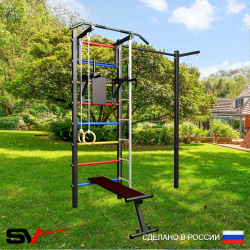 Уличная шведская стенка Sv Sport с комплектом турник прямой У426 (Турник/Брусья/Скамья/Канат/кольца/лестница/Кронш бокс)