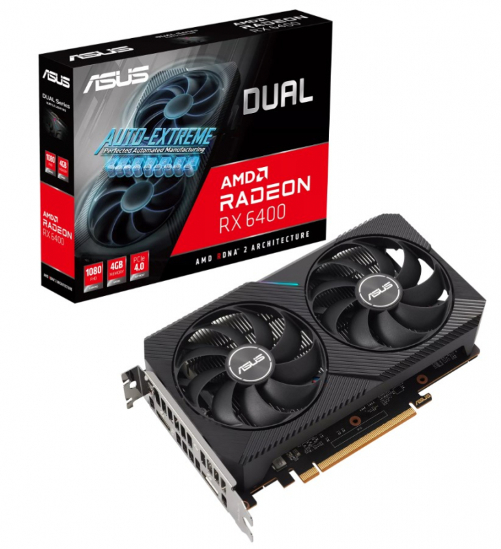 Видеокарта Asus PCI-E 4.0 DUAL-RX6400-4G AMD Radeon RX 6400 4096Mb 64 GDDR6 2650/18000 HDMIx1 DPx1 HDCP Ret