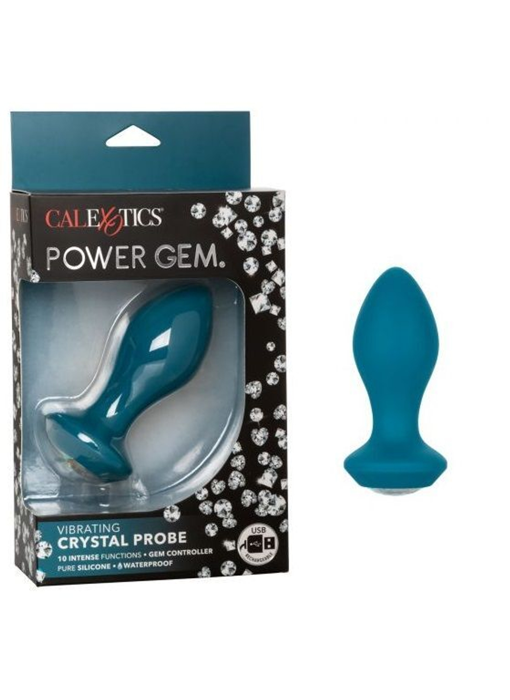 Бирюзовая анальная вибропробка с кристаллом Power Gem Vibrating Crystal Probe - 10,75 см. (Цвет: бирюзовый)