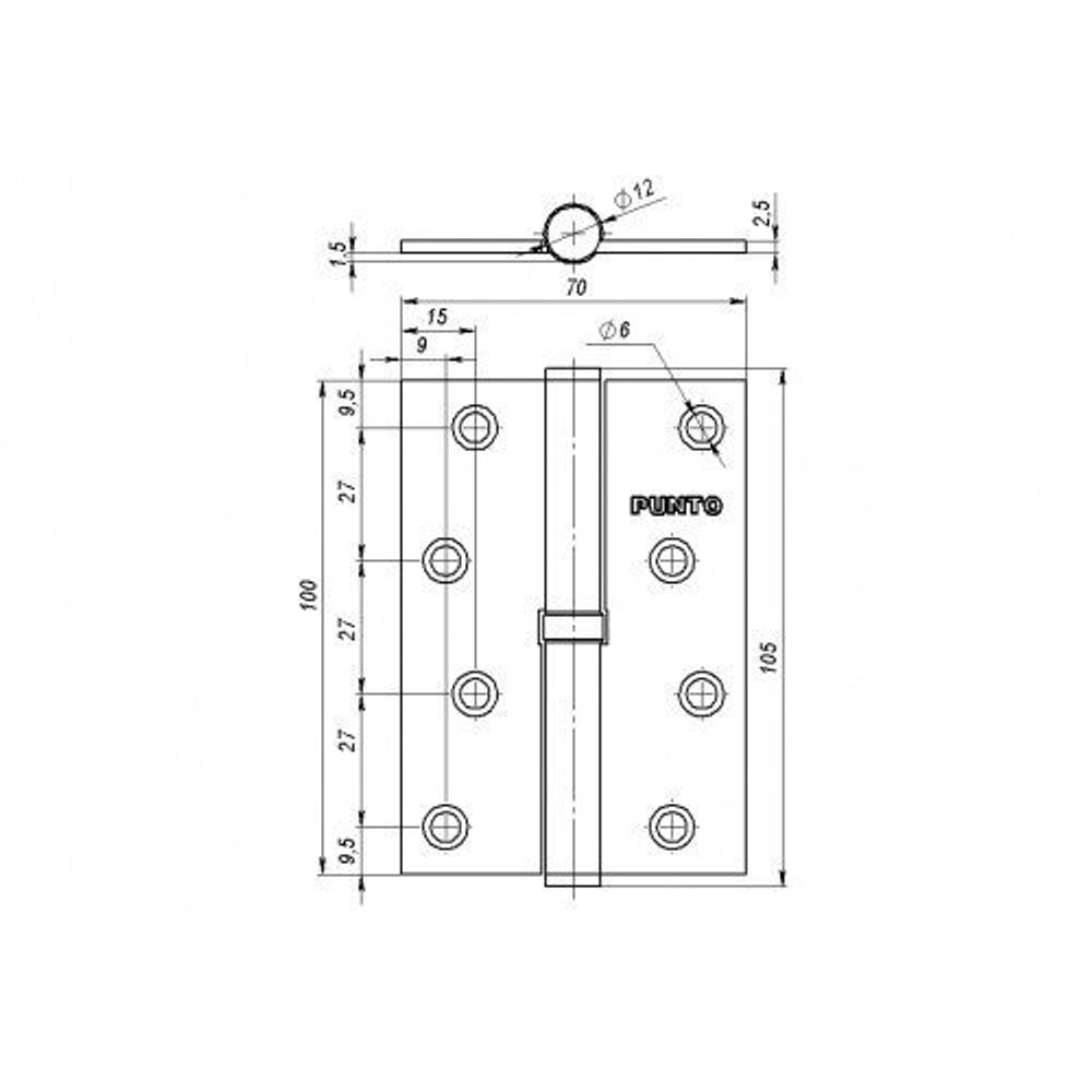 Петля дверная съемная PUNTO 113-4" 100х70х2,5 SB L мат.золото левая /29059/ (1 шт)