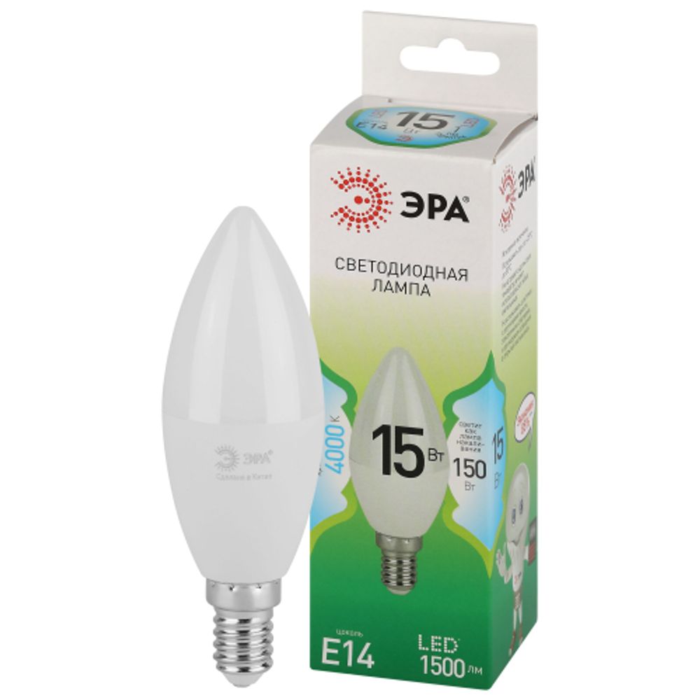 Лампа светодиодная ЭРА GREEN LINE LED B35-15W-840-E14 GL 15Вт свеча яркий белый свет E14 | Лампы cветодиодные Свеча (B/C)