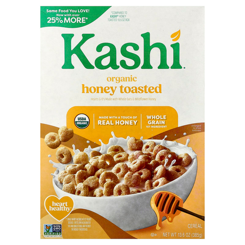 Kashi, Heart & O's, органические хлопья, поджаренные с медом, 385 г (13,6 унции)