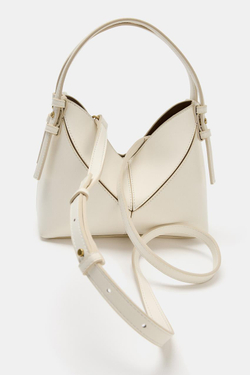 ZARA МИНИ-СУМКА-МЕШОК С ДЕКОРАТИВНОЙ СТРОЧКОЙ, ЭКРЮ
