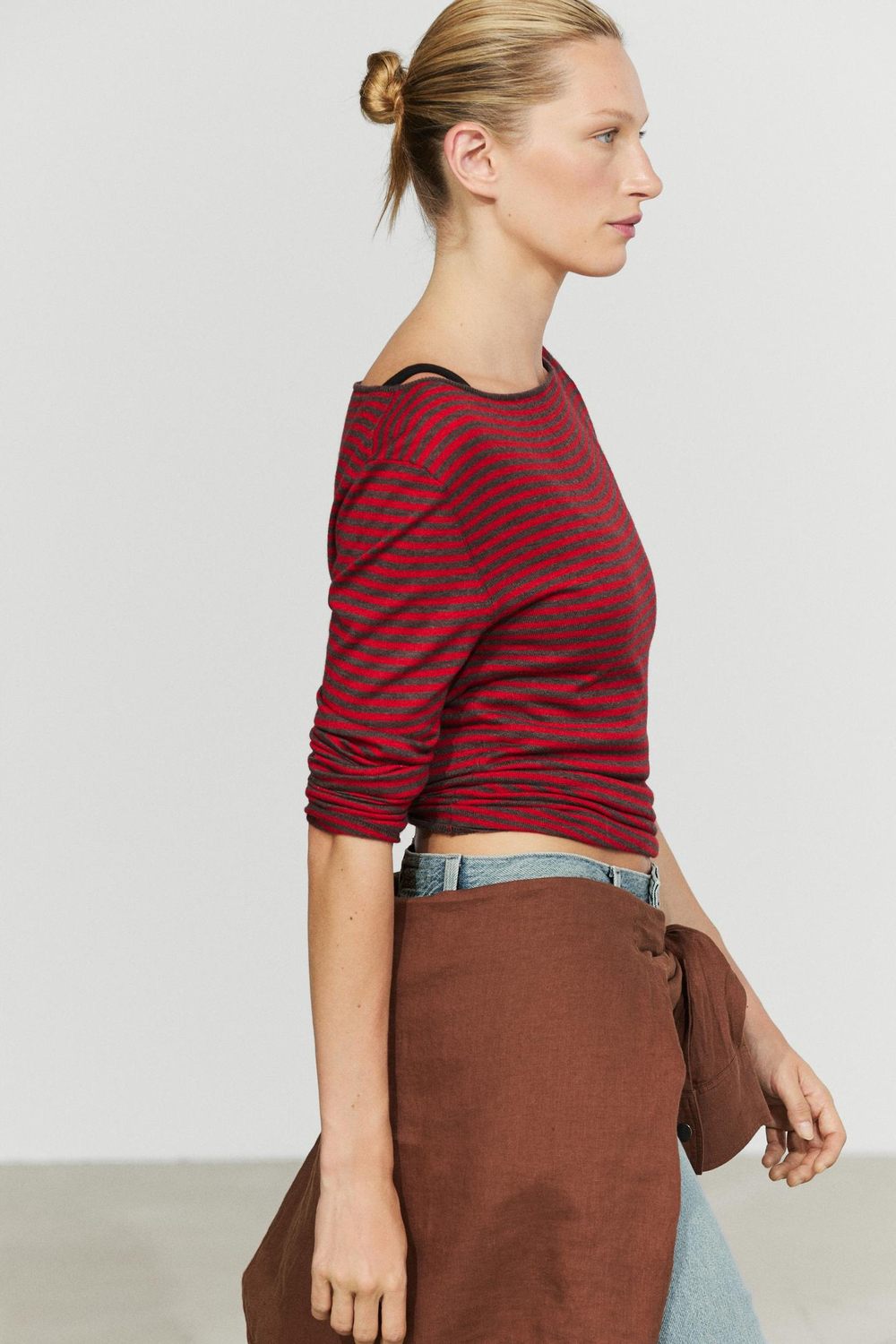 Massimo Dutti Вязаный свитер в полоску из шерстяной смеси, красный