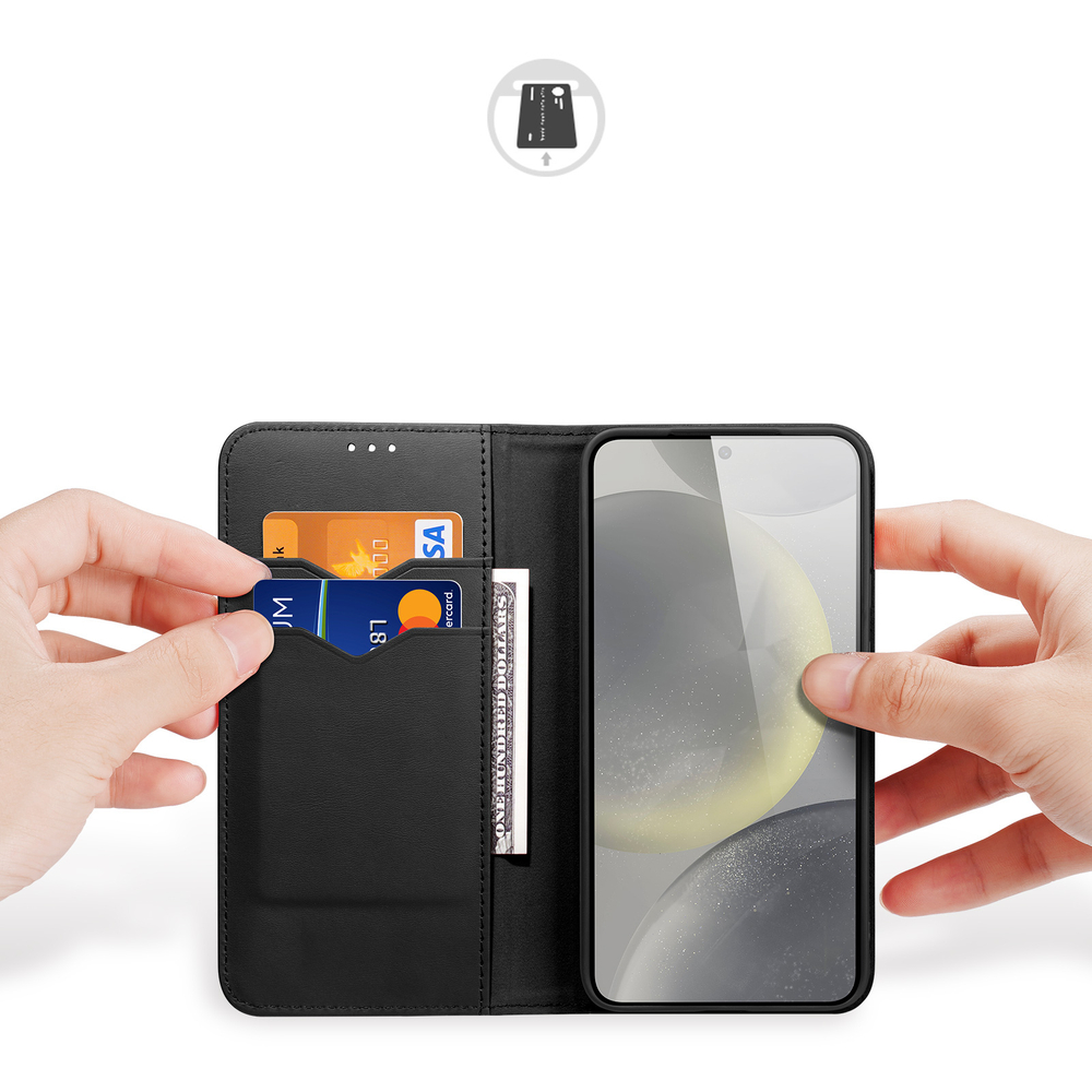 Чехол книжка из натуральной кожи с защитой RFID от Dux Ducis для смартфона Samsung Galaxy S25, серия Hivo Series Case