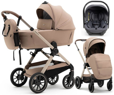 Коляска Agex Prima Pro 3 в 1 с автокреслом i-Team ATG080 Grey APP232 Beige (Бежевый)
