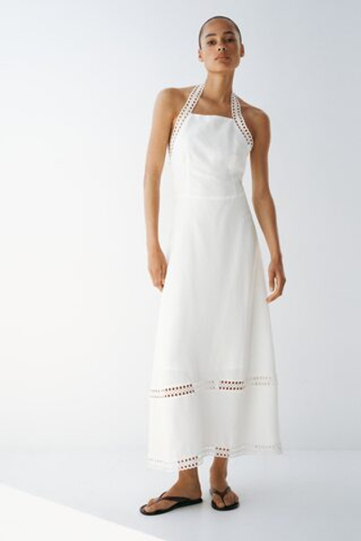 Платье из смеси льна с бретелями на шее - H&M