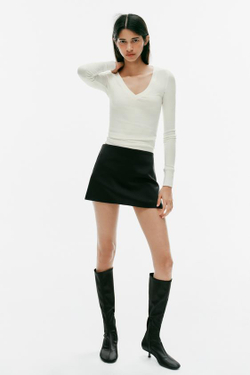 ZARA АТЛАСНАЯ МИНИ-ЮБКА, ЧЕРНЫЙ