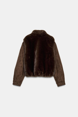 ZARA КОМБИНИРОВАННАЯ КУРТКА ИЗ ИСКУССТВЕННОГО МЕХА, КОРИЧНЕВЫЙ