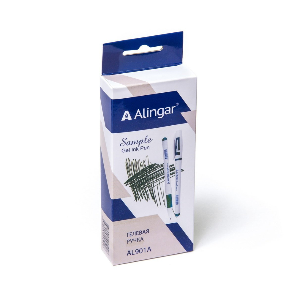 Ручка гелевая Alingar, "Sample", 0,55 мм, зеленая, резиновый грип, круглый, белый, пластиковый корпус, карт. уп.