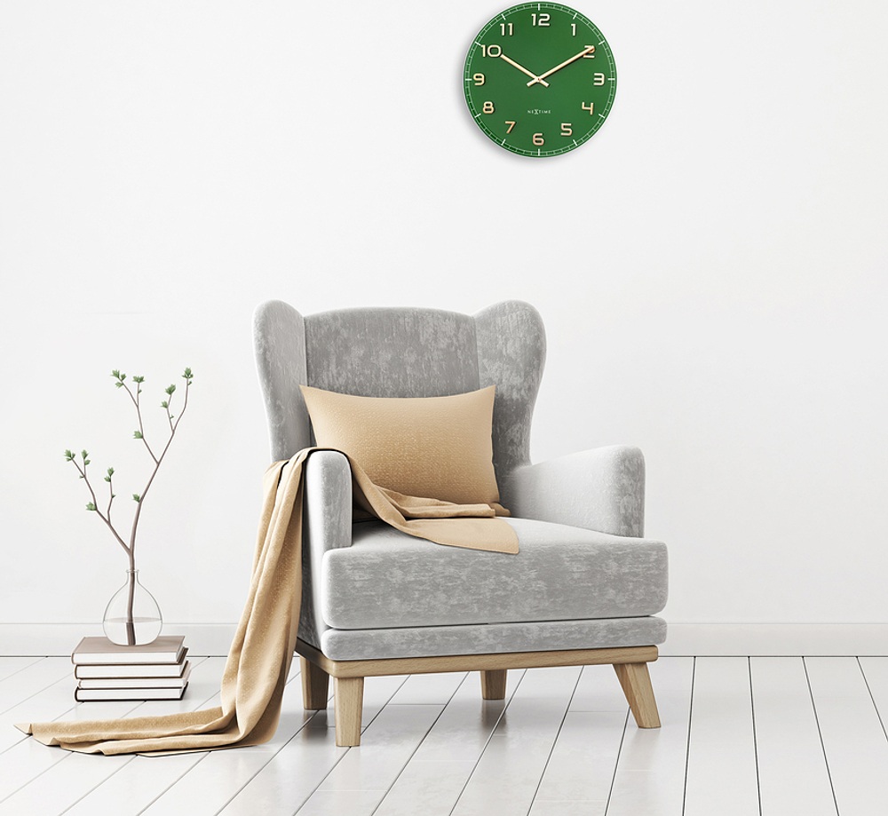 Настенные часы NeXtime Classy Medium, стекло, 40 см, зелёные