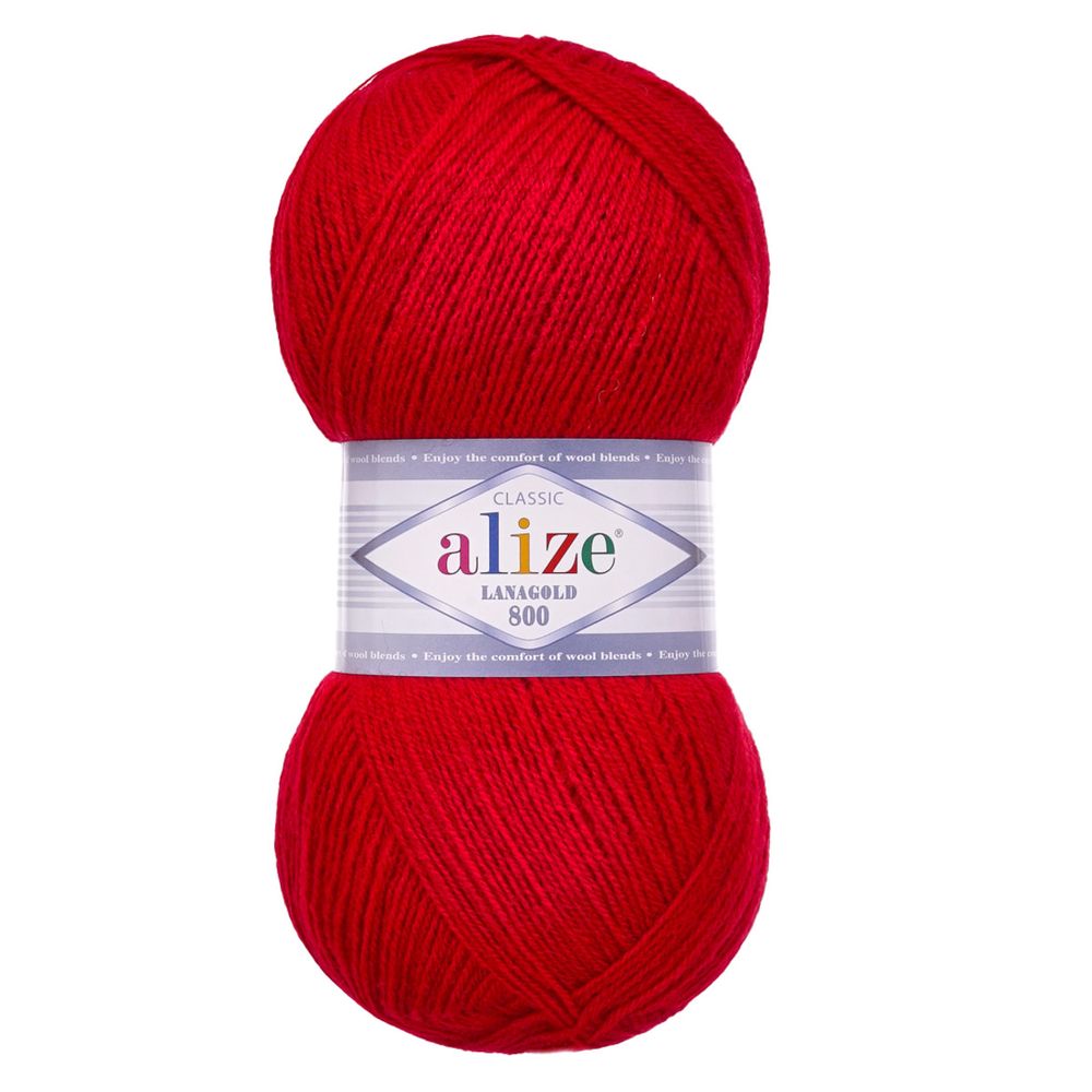 Пряжа Alize (Ализе) Lana Gold 800 / уп.5 мот. по 100 г, 730м, 056 красный А