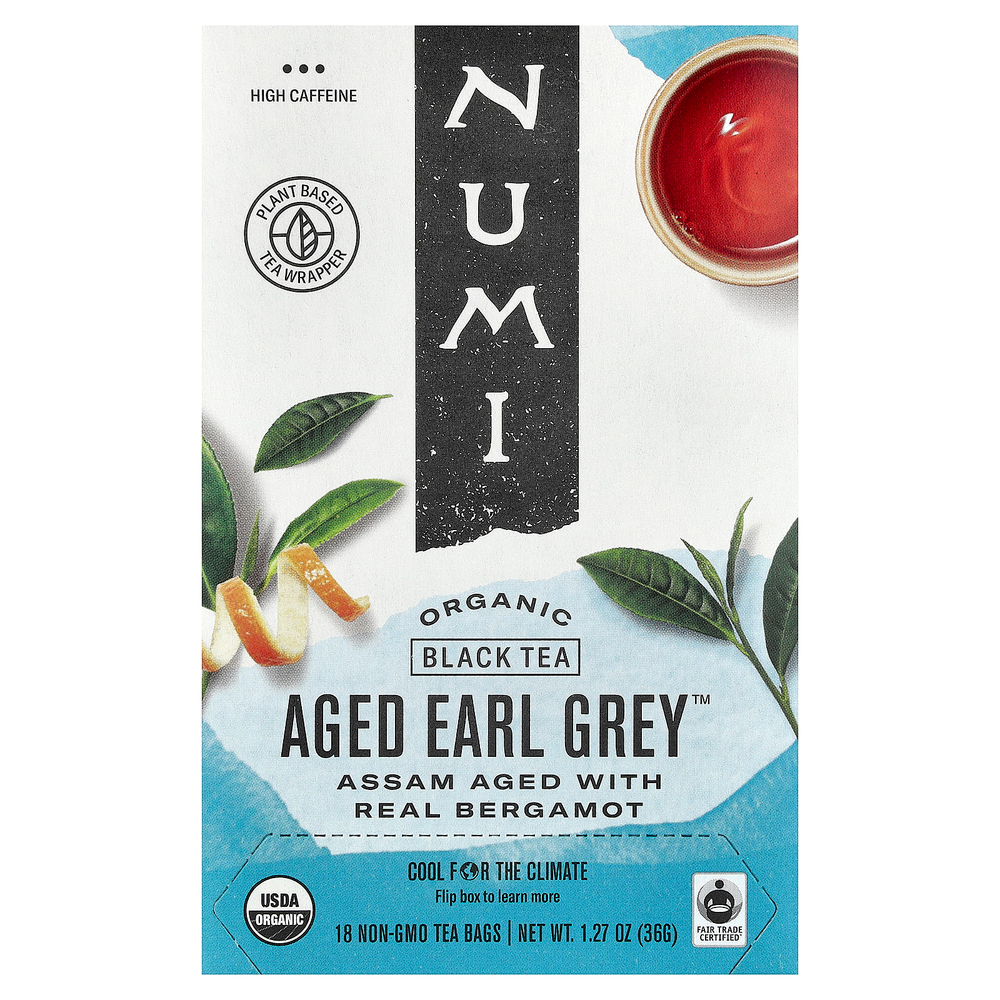 Numi Tea, органический черный чай, Aged Earl Grey™, 18 чайных пакетиков, 36 г (1,27 унции)