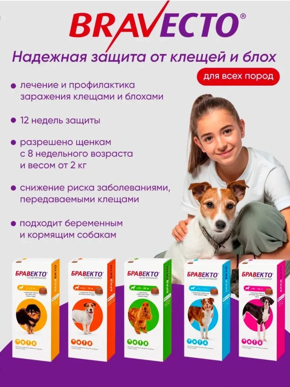 Таблетки Бравекто от блох и клещей 10-20 кг. Срок 08.2026