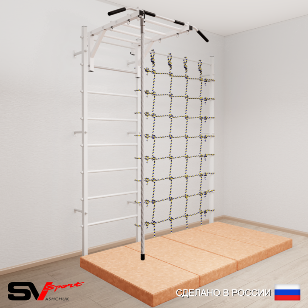 Шведская стенка Sv Sport 52940 (Турник рукоход/Канат/Мат 2м/Канатный лаз)