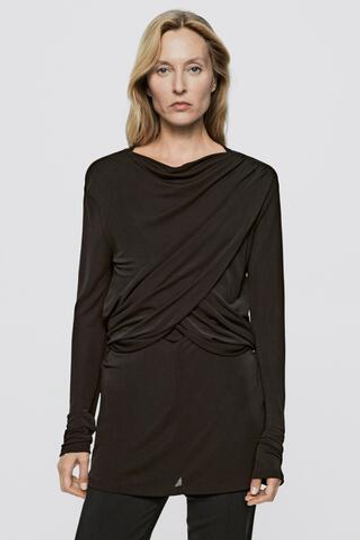 Massimo Dutti Блузка с длинными рукавами и драпировкой - Limited Edition, коричневый