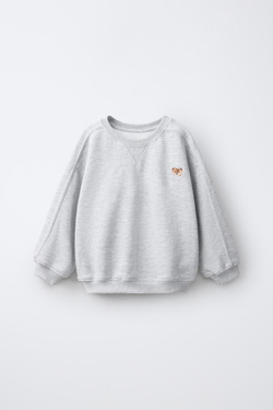 ZARA ТОЛСТОВКА С ВЫШИВКОЙ «МЕДВЕДЬ», СЕРЫЙ МЕЛАНЖ