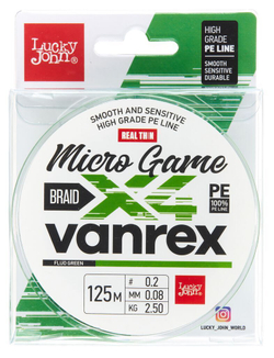 Леска плетёная LJ Vanrex MICRO GAME х4 BRAID Fluo Green 125 м, 0,08 мм