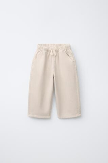 ZARA ДЖИНСЫ BAGGY ИЗ САРЖИ, СВЕТЛО-БЕЖЕВЫЙ