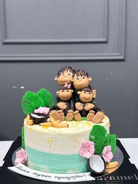 Торт на праздник, торт на день рождения, торт Monkey, торт с мастикой