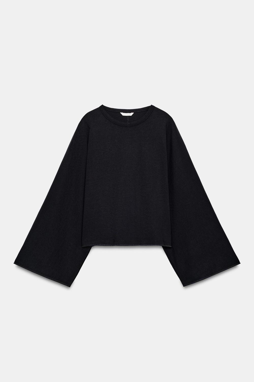 ZARA ХЛОПКОВАЯ ФУТБОЛКА С ШИРОКИМИ РУКАВАМИ, МОРСКОЙ СИНИЙ