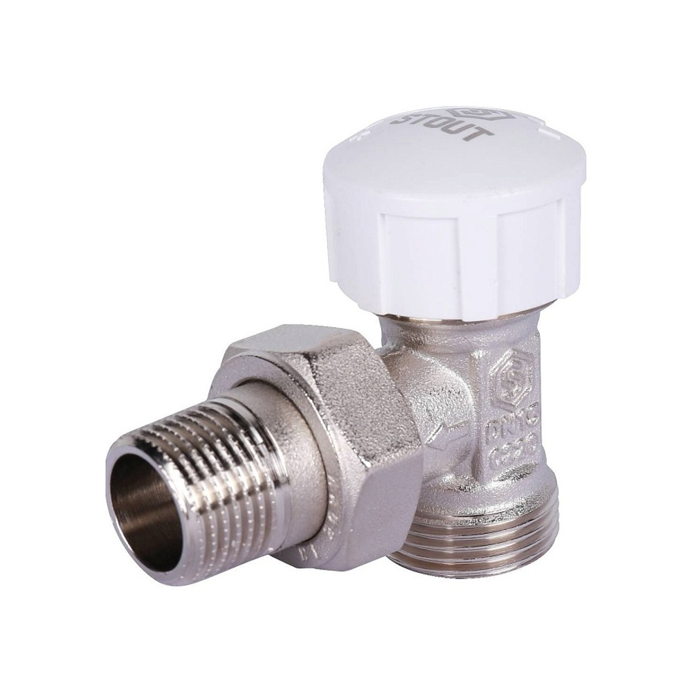 Клапан термостатический угловой STOUT - 1/2" x 3/4"EK (НР/НГ евроконус, PN10, Tmax 100°C)