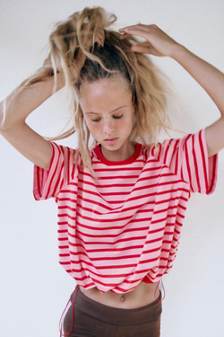ZARA ФУТБОЛКА В ПОЛОСКУ СО СТОППЕРАМИ, РОЗОВЫЙ