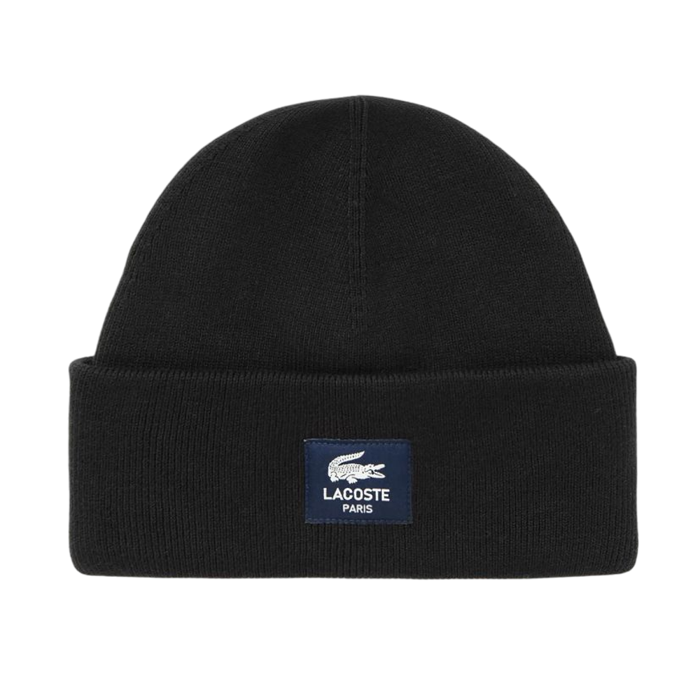 Czapka zimowa Lacoste Unisex Ribbed Cotton Badge - black