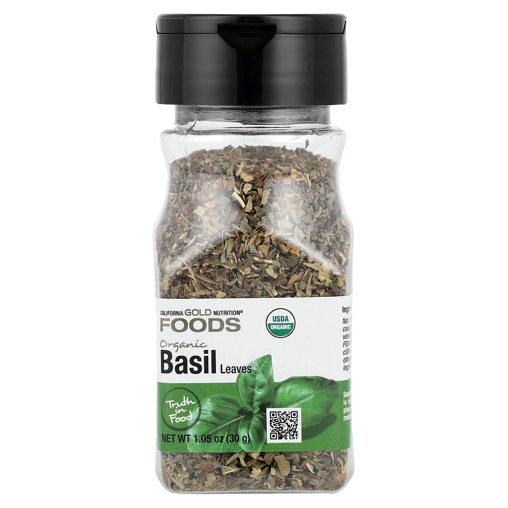 California Gold Nutrition, Foods, листья органического базилика, 23,2 г (0,82 унции)