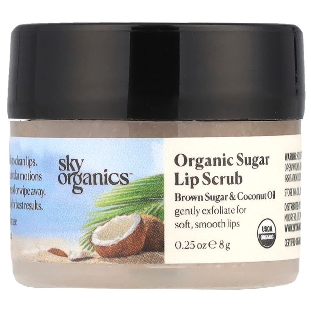 Sky Organics, Скраб для губ с органическим сахаром, коричневый сахар и кокосовое масло, 8 г (0,25 унции)